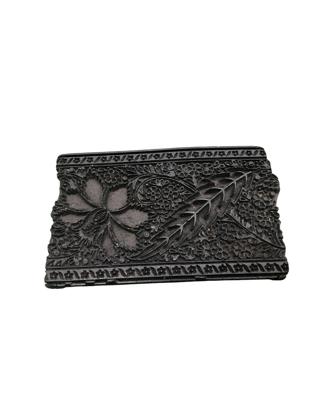 Hand Carved Wooden Printing Block Floral Leaf Border Wood Stamp Textile Design